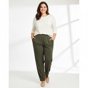 NEW Susan Graver QVC‎ Pull On Straight Leg Pants Women Plus 1X Tall Long Green